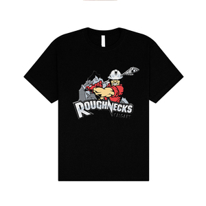 เสื้อยืดคอกลมแขนสั้นสีดำสำหรับผู้ชาย Calgary Roughnecks ผ้าฝ้ายลำลอง พิมพ์ลายตัวอักษรดิจิทัล ไซส์พลัส - Product Image 1