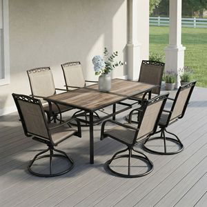 Set da Pranzo Rettangolare a 7 Pezzi con Sei Sedie Grigie, Struttura Solida e Stabile per Giardino - Product Image 2