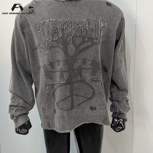 Hoodie homme de qualité supérieure, imprimé sur mesure, en coton, style streetwear, effet délavé, patchwork. - Product Image 1