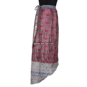 Jupes longues en soie sari indienne vintage à 2 couches, style hippie, pour la plage, jupes longues réversibles en soie sari à 2 couches - Product Image 4