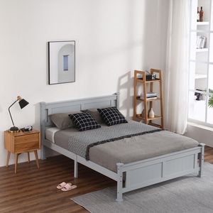 Letto matrimoniale in legno con pannello decorativo a motivo verticale grigio - Product Image 2