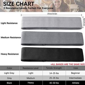 Ensemble de 3 bandes de butin pour femmes, gris clair/gris foncé/noir, vente en gros de bandes de résistance en tissu antidérapant pour le type de boucle de fitness - Product Image 2