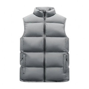 <b>Men's</b> Black Stand Collar Puffer <b>Vest</b> Zipper Closure Windproof Winter Outerwear Casual Quilted Design With Pockets - Product Image 2