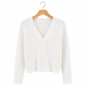 Cardigan en acrylique blanc tricoté à col en V et manches longues HMR Sisterhood Sorority, pull décontracté uni à boutons sur le devant - Product Image 5