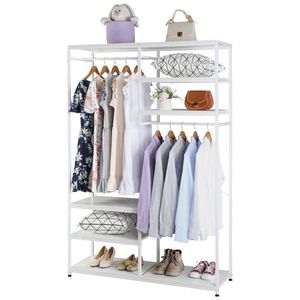 Organizzatore Armadio in Metallo Pesante con Doppia Asta Appendiabiti e Scaffali Multipli, Appendiabiti Portatile Indipendente - Product Image 5