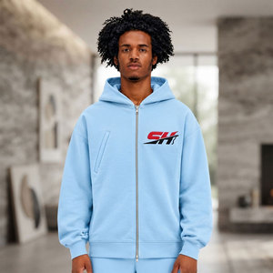 Men Full Opening Hooded Sweatshirt 100% Cotton Fleece <b>Zip</b> <b>Front</b> <b>Top</b> Ribbed Hem 450 GSM Winter Outdoor Leisure Wear Hoodie - Product Image 1