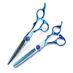 JEXMOO ENTERPRISES Lot de 2 ciseaux de coiffure bleus à motif Damas en cristal, outils de coiffage - Product Image 1