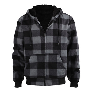 Unisex Faux Fur Flannel Hoodie Jacket Autumn Warm Coat Solid Zip-up Sherpa Hood Fleece Lined 100% Cotton Casual Knitted Front - Product Image 3