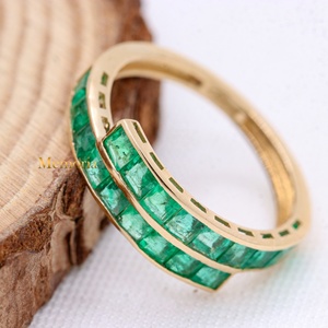 14K Solid Yellow Gold Natural <b>Emerald</b> Bypass <b>Ring</b> Channel Set Square Gemstone Handmade Wedding <b>Band</b> Fine Jewelry Wholesale - Product Image 4