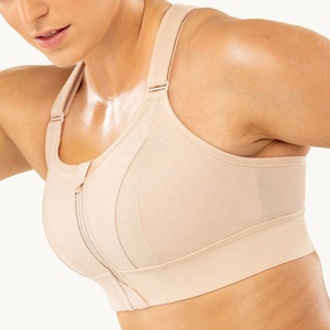Sujetador deportivo beige para mujer con cremallera frontal y tirantes ajustables, diseño transpirable de alta sujeción - Product Image 4
