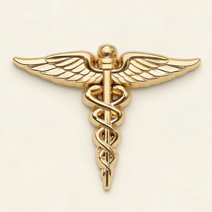 Badge en métal personnalisé avec design ailes, épée et fleur de lys, fixation par épingle de sûreté, finition émail, forme irrégulière - Product Image 2