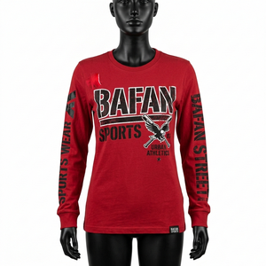 Camiseta de Manga Larga de Algodón Jersey Premium de 180 GSM, Color Rojo, con Estampado Gráfico y Logotipo Personalizado, Estilo Urbano - Product Image 3