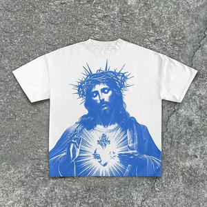 T-shirt pour homme blanc à imprimé photo de Jésus sur le devant, manches courtes, col rond, coupe classique, imprimé numérique, décontracté, 100% coton jersey - Product Image 5