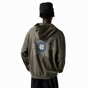 Sweat-shirts à capuche oversize en molleton de coton lavé avec strass pour hommes, style streetwear, finition vintage, vente en gros - Product Image 1