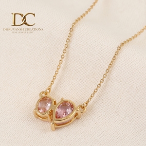 IGI Certified 14KT <b>Solid</b> Yellow <b>Gold</b> Necklace <b>Pendant</b> with Lab Grown Padpardscha Sapphire and Morganite Gemstone Women's Jewelry - Product Image 5