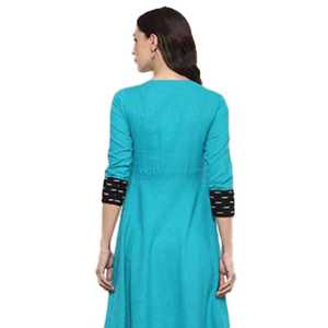 Kurta Anarkali de Algodón Estampado Color Verde Azulado para Mujer, con Cuello Redondo y Mangas Tres Cuartos, Estilo Étnico Global, Informal para Uso Diario - Product Image 5