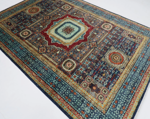 Tapis de prière persan noué à la main, bleu et blanc multicolore, en laine écologique, antidérapant, à motif géométrique, à poils moyens, pour salon - Product Image 1