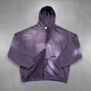 Sudadera con capucha de algodón con cremallera YKK al por mayor para hombre, sudadera con capucha con cremallera personalizada, extragrande, lavado ácido, negra, de peso pesado para hombre - Product Image 5