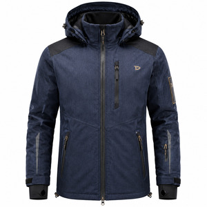 Men's <b>Waterproof</b> Hooded Ski <b>Jacket</b> Dark Blue Polyester Synthetic Insulation Windproof Outdoor Wear - Product Image 1