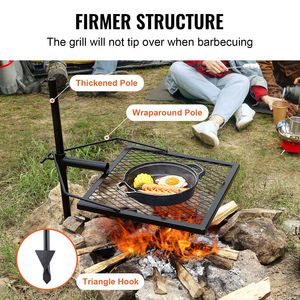 Griglia per falò in acciaio resistente griglia per fuoco girevole a 360 gradi griglia per fuoco portatile all'aperto attrezzatura da cucina per il campeggio - Product Image 4