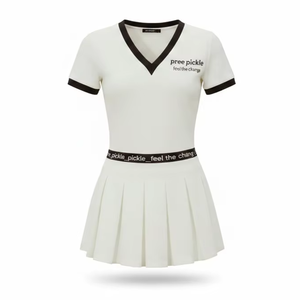 Custom Womens Solid Short Summer Pickleball Dress Set Premium Pleated <b>Skirt</b> Front Performance Outfit Private Label OEM ODM - Product Image 1
