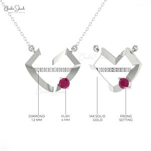สร้อยคอจี้รูปริมฝีปากประดับพลอยทับทิมทรงบริลเลียนต์ทองคำแท้ 14K พร้อมเพชรประดับแบบ Pave มีจำหน่ายในราคาขายส่ง - Product Image 5