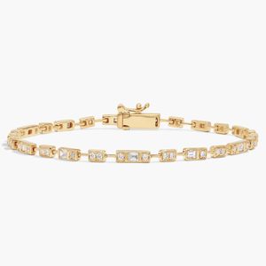 Diamond <b>Bracelet</b> with 0.6 CTW Round and Baguette Cut Lab-Grown Diamonds in 14K Yellow Gold Bezel Setting - Product Image 1