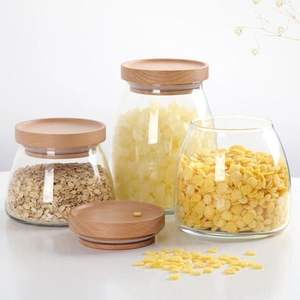 Handmade Style Glass Jar With Wooden Lid Useful For Keeping Sugar Tea Coffee And Small Kitchen Essentials - Product Image 1