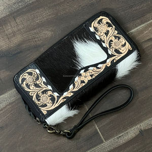 Super September New Hand Tooled Genuine Leather <b>Wallet</b> Clutch Cowhide Western Floral Carved <b>Wristlet</b> Purse Handmade Women’s - Product Image 3