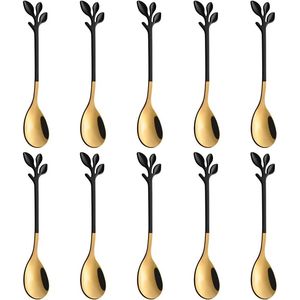 Elegante Set di 10 Mini Cucchiaini da Caffè e Tè in Acciaio Inox da 4,7 Pollici, Nero e Oro con Foglia d'Oro, per Servire Dessert - Product Image 1