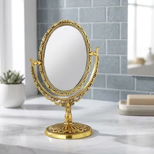 Vintage Gold Oval Tabletop <b>Vanity</b> <b>Mirror</b> Decorative <b>Makeup</b> Dressing <b>Mirror</b> with Ornate Metal Frame for Bedroom Decor - Product Image 4