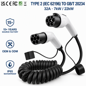 Cable de Carga para Vehículos Eléctricos OEM Tipo 2 a GBT, Cable en Espiral Tipo 2 a GB/T para Cargadores de Vehículos Eléctricos Chinos - Product Image 1