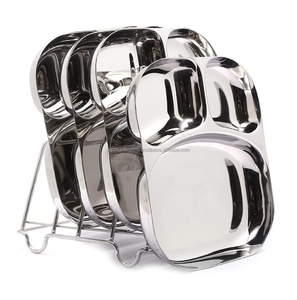 Assiette à compartiments en acier inoxydable |   Thali en métal robuste et poli pour usage domestique et commercial |   Approvisionnement direct d'usine - Product Image 1