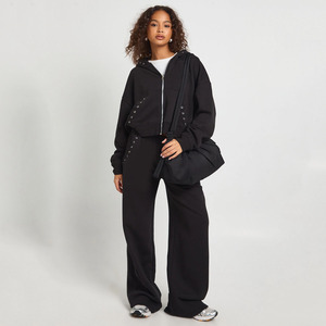 Nuevo Diseño, Sudadera con Cierre y Detalles de Costura Personalizados, Pantalones Deportivos Anchos, Conjuntos Deportivos para Mujer, Algodón Transpirable, Ropa Deportiva Urbana - Product Image 1