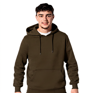 Men's Navy Blue <b>Hooded</b> <b>Fleece</b> Sweatshirt Regular Fit Casual Solid Color Pullover with Front Pocket Autumn Wear - Product Image 3