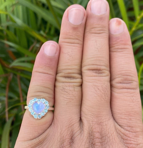 Heart Moonstone <b>Ring</b> Sterling Silver Blue Topaz Halo Gemstone Romantic Jewelry Women Gift Statement Design - Product Image 3