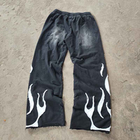 Fabricant de vêtements sur mesure : Ensemble de survêtement pour homme en coton épais, comprenant un sweat à capuche zippé intégral et un pantalon de survêtement évasé, avec broderie effet vieilli