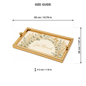 Vassoio Decorativo 'Just Married' con Stampa Floreale ad Arco, Cornice Dorata e Vetro 35x20cm, Souvenir - Product Image 2