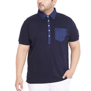 Polo de Manga Corta Azul Marino para Hombre con Bolsillo en el Pecho, Informal, de Punto, de Algodón, Color Sólido, Corte Regular - Product Image 1