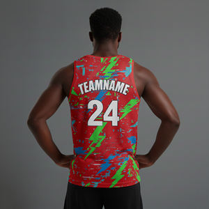 Vente en gros de maillots de basket-ball unisexes de haute qualité, 100% polyester, imprimés par sublimation personnalisée, respirants, col en V, anti-transpiration - Product Image 6