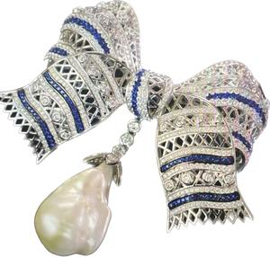 Broche Elegante de Plata de Ley 925 LAVINA SC28242BL con Perla Barroca, Lazo de Cinta, Regalo de Boda, Compromiso, Fiesta, con Circonita - Product Image 1