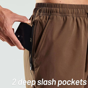 กางเกงขาสั้นกีฬาผู้ชายราคาโรงงาน แห้งเร็ว สำหรับวิ่งและออกกำลังกาย ผ้าโพลีเอสเตอร์ มีกระเป๋าซิป รับสกรีนโลโก้ ขายส่ง - Product Image 6