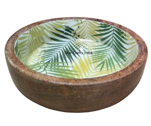 Factory Wholesale Price High Grade Enamel Printed Wooden Salad <b>Bowl</b> 12 Inch Acacia Wood Salad <b>Bowls</b> <b>Set</b> Large Salad Mixing <b>Bowl</b> - Product Image 1