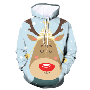เสื้อฮู้ดพิมพ์ลายการ์ตูนซานต้าคริสต์มาส สีฟ้าอ่อนแดง เสื้อฮู้ดลำลองสำหรับผู้ชาย ผ้าถักโพลีเอสเตอร์สำหรับฤดูหนาว ทรงปกติ - Product Image 2
