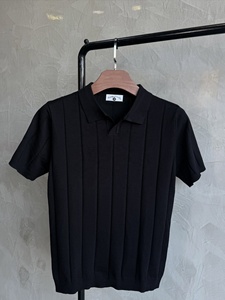 เสื้อโปโลผู้ชายแบบจีบแนวตั้งทรงกว้าง ผ้าถัก วินเทจ สีพื้น เรียบง่าย สไตล์ลำลอง คอวี - Product Image 2