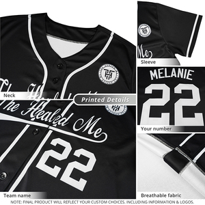 เสื้อเบสบอลสั่งทำพิเศษ 100% โพลีเอสเตอร์ ระบายอากาศได้ดี สีดำขอบขาว แขนสั้น ทรงปกติ 男女兼用 ซับเหงื่อ แห้งเร็ว พิมพ์ลายดิจิตอล - Product Image 6