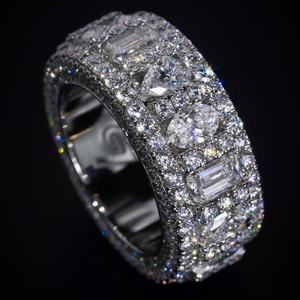 Anillo de Eternidad Chapado en Oro de 18K con Diamantes Pavé y Piedra Natural Redonda, Certificado Glam, Joyería Clásica de Boda Unisex - Product Image 1