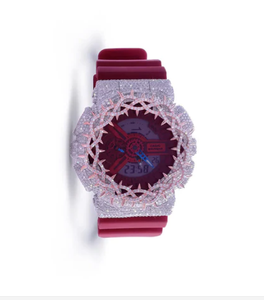 Reloj de moda de lujo, correa de silicona roja, caja con gemas, movimiento de cuarzo analógico, forma irregular de 42 mm, unisex - Product Image 1
