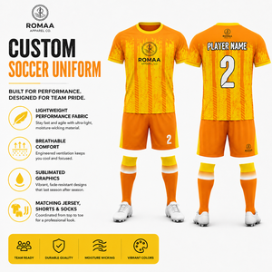 ROMAA APPAREL CO. ชุดเสื้อฟุตบอลผู้ชายลายทางสีส้มเหลืองแขนสั้นคอกลมระบายความชื้นได้ดีทรงสปอร์ต - Product Image 6