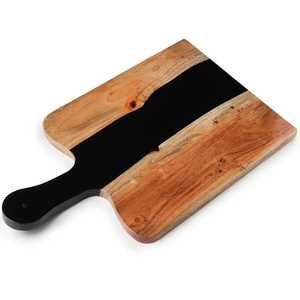 Planche à découper en bois d'acacia naturel et résine, planche de luxe faite à la main pour couper, servir et préparer des charcuteries, pour la cuisine à domicile, le restaurant - Product Image 1